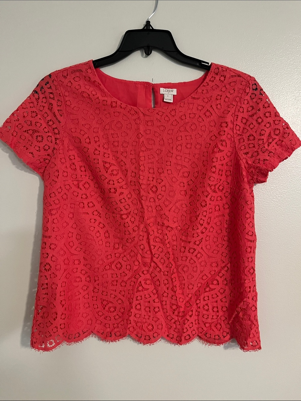 J. Crew Coral Eyelet Lace Short Sleeve Top
